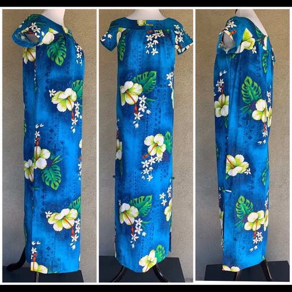 🌺”Royal Hawaiian” Vintage Barkcloth Muumuu Dress - Picture 3 of 8